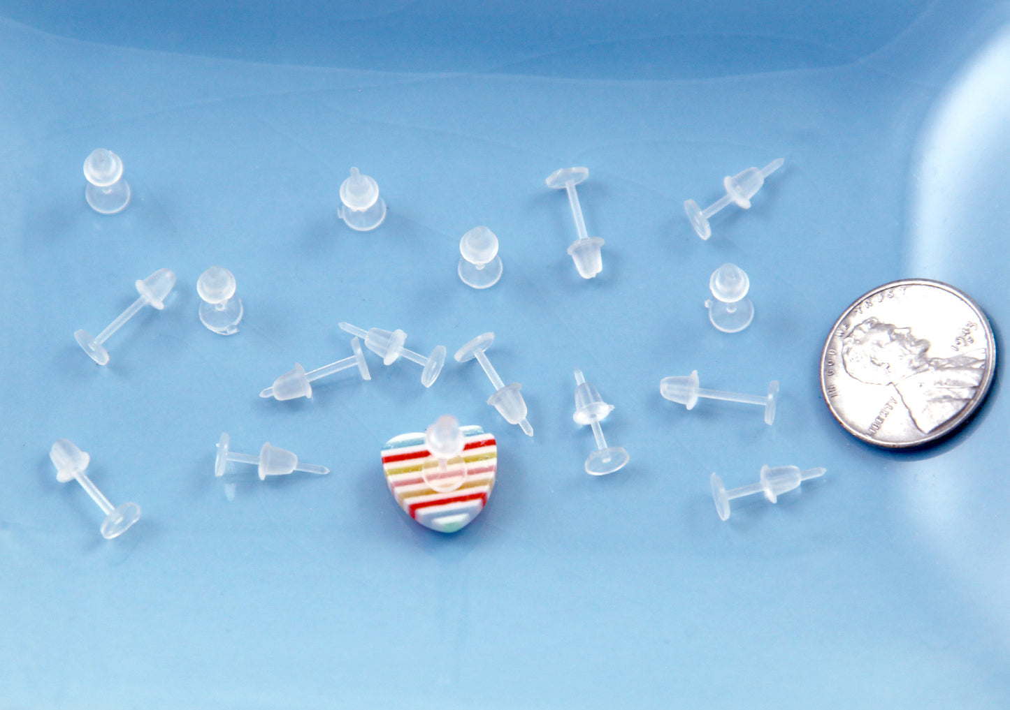 Blank Earrings - 200 pieces - 14mm Clear Plastic Earring Posts - Allergy Free - with 5mm Glue Pads