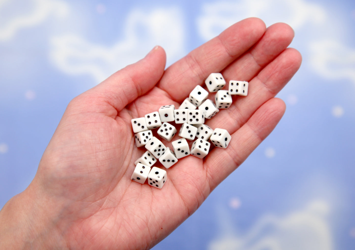 Dice Beads (100 pieces) 7mm Tiny D6 Dice White & Black Acrylic or Resin Beads