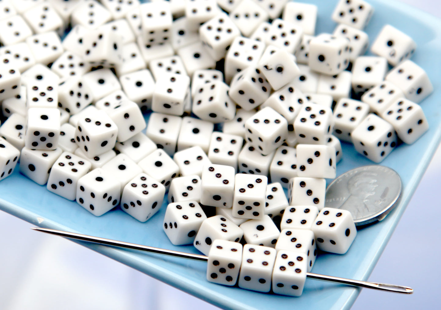 Dice Beads (100 pieces) 7mm Tiny D6 Dice White & Black Acrylic or Resin Beads