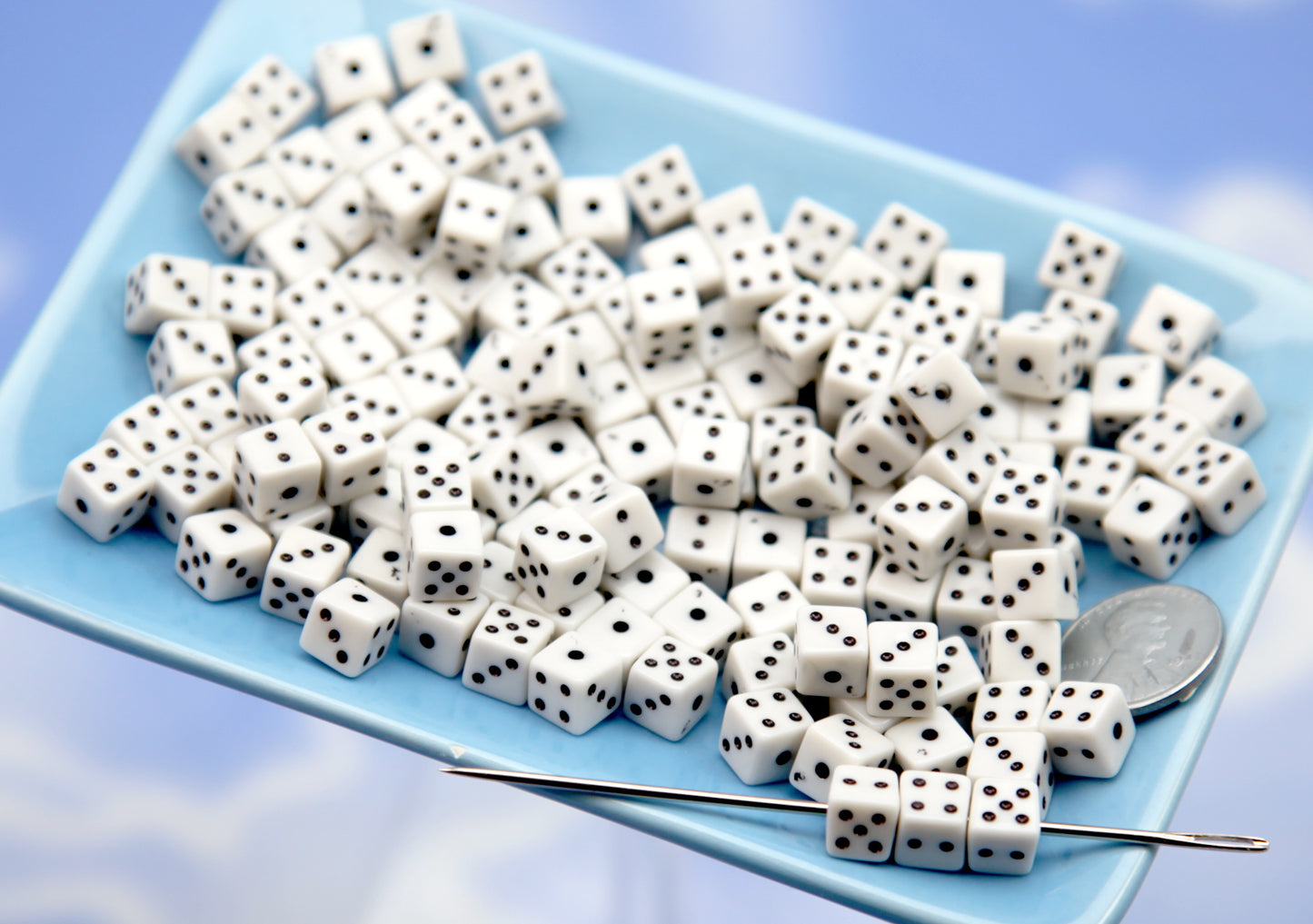 Dice Beads (100 pieces) 7mm Tiny D6 Dice White & Black Acrylic or Resin Beads