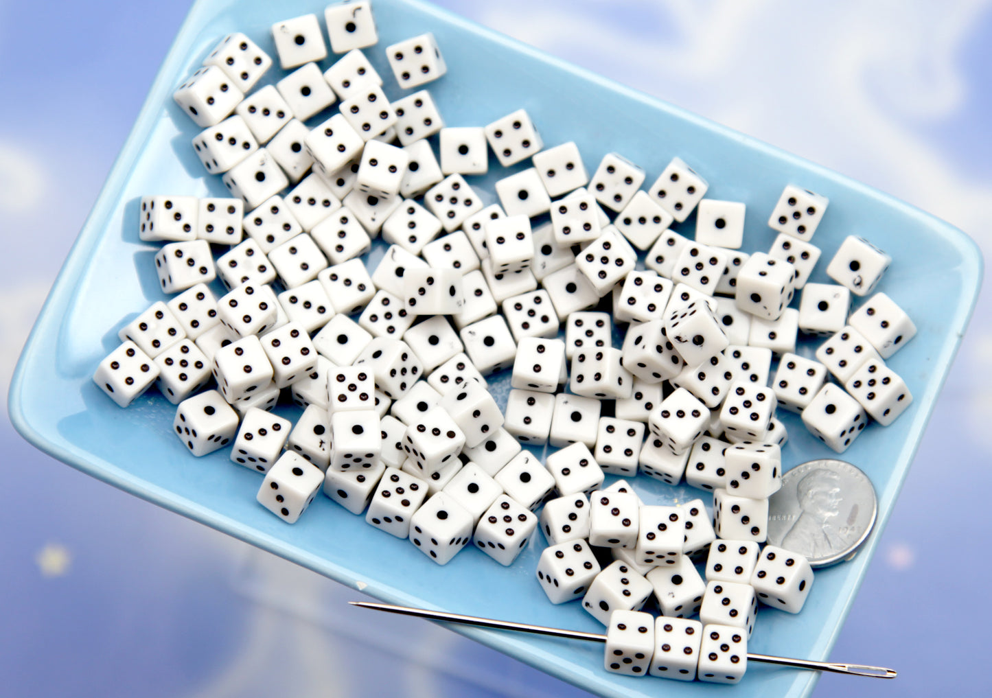 Dice Beads (100 pieces) 7mm Tiny D6 Dice White & Black Acrylic or Resin Beads