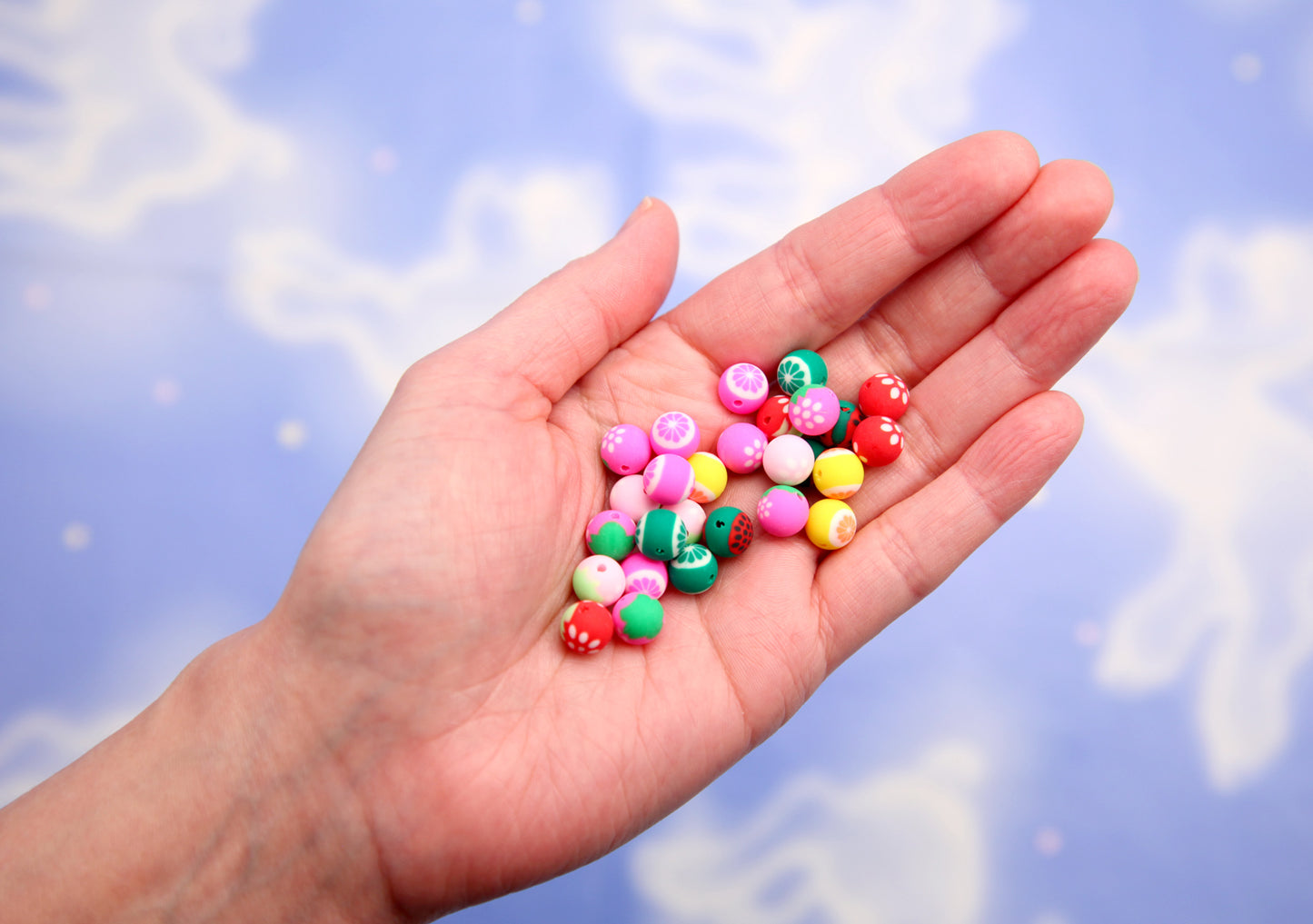 Round Fimo Fruit Beads - 70 pieces - 10mm Adorable Fruit Colorful Fimo or Polymer Clay Beads