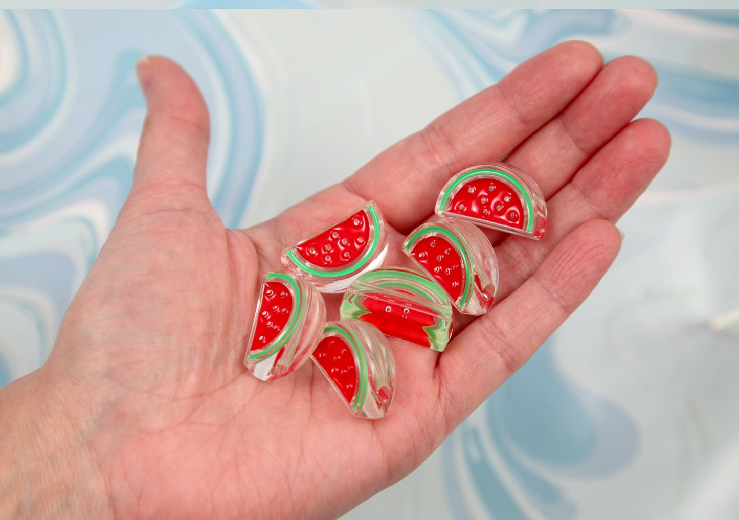 Watermelon Beads - 25mm Cute Classic Enameled Round Watermelon Slice Bead - Transparent Acrylic or Resin Beads (10 pieces)