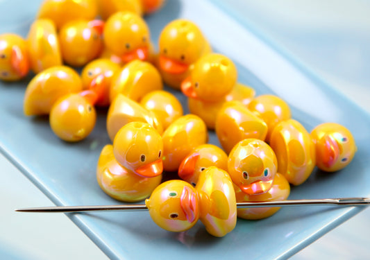 Cute Rubber Duckie Beads - 6 pieces - 22mm Two Color Yellow Duck Resin or Acrylic Beads