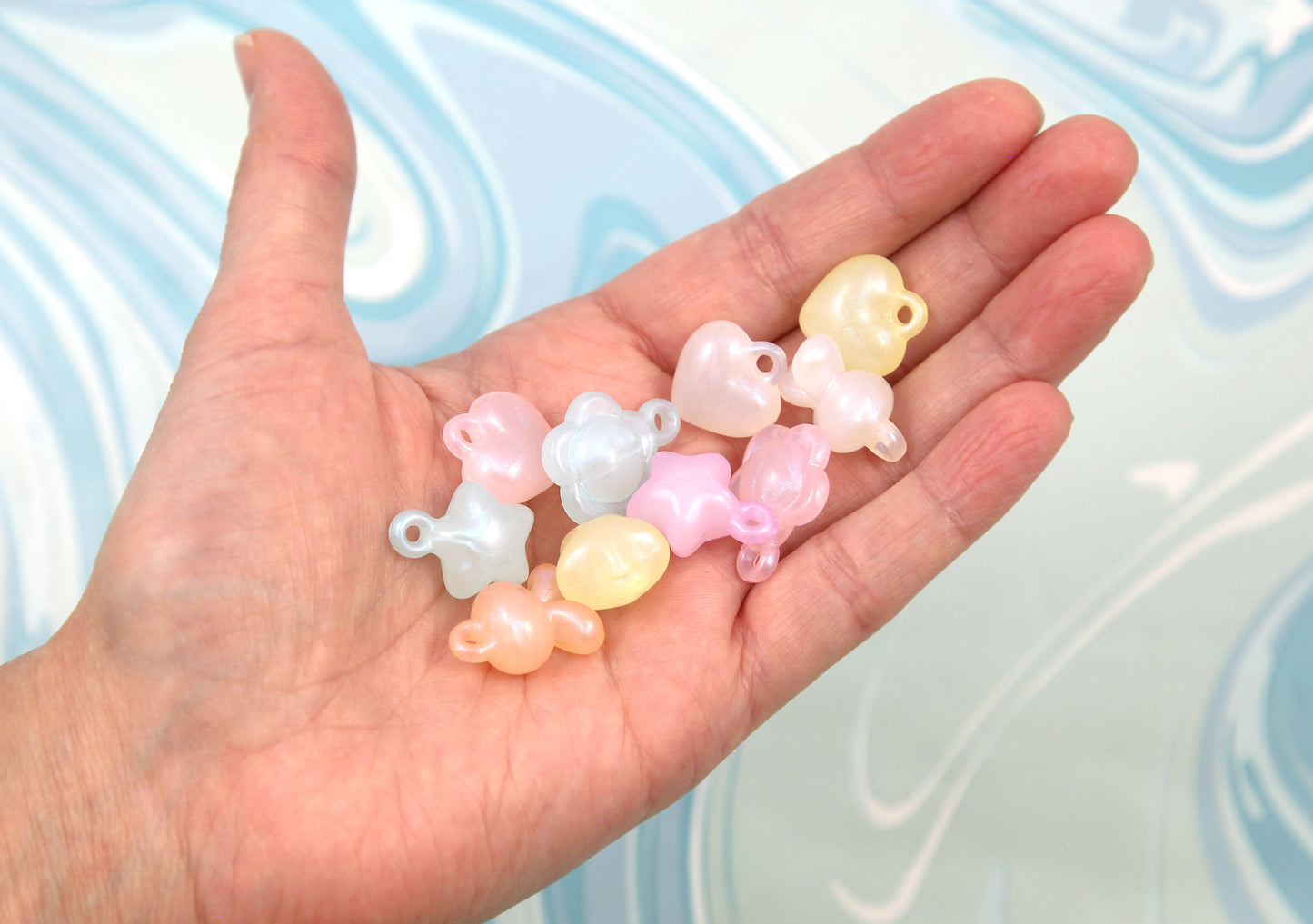 Pastel Shimmer Charms - 40 pieces - Glow in the Dark! - 15mm Cute 3D Shapes Acrylic or Resin Charms - Cute Plastic Charms