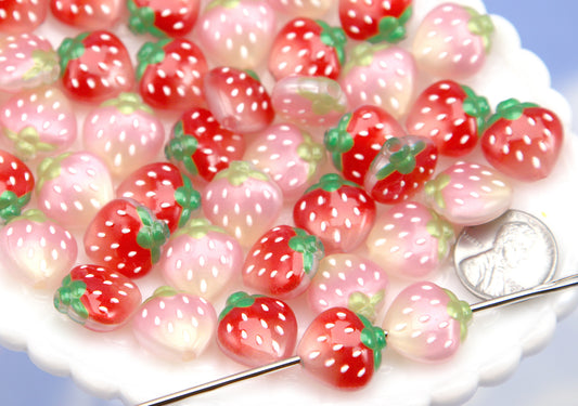 Strawberry Beads (10 pcs) 20mm Shimmery Pink and Red Strawberries Acrylic or Resin Beads