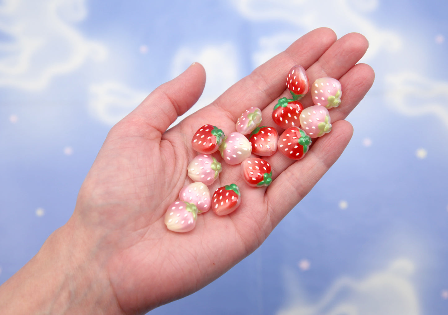 Strawberry Beads (10 pcs) 20mm Shimmery Pink and Red Strawberries Acrylic or Resin Beads