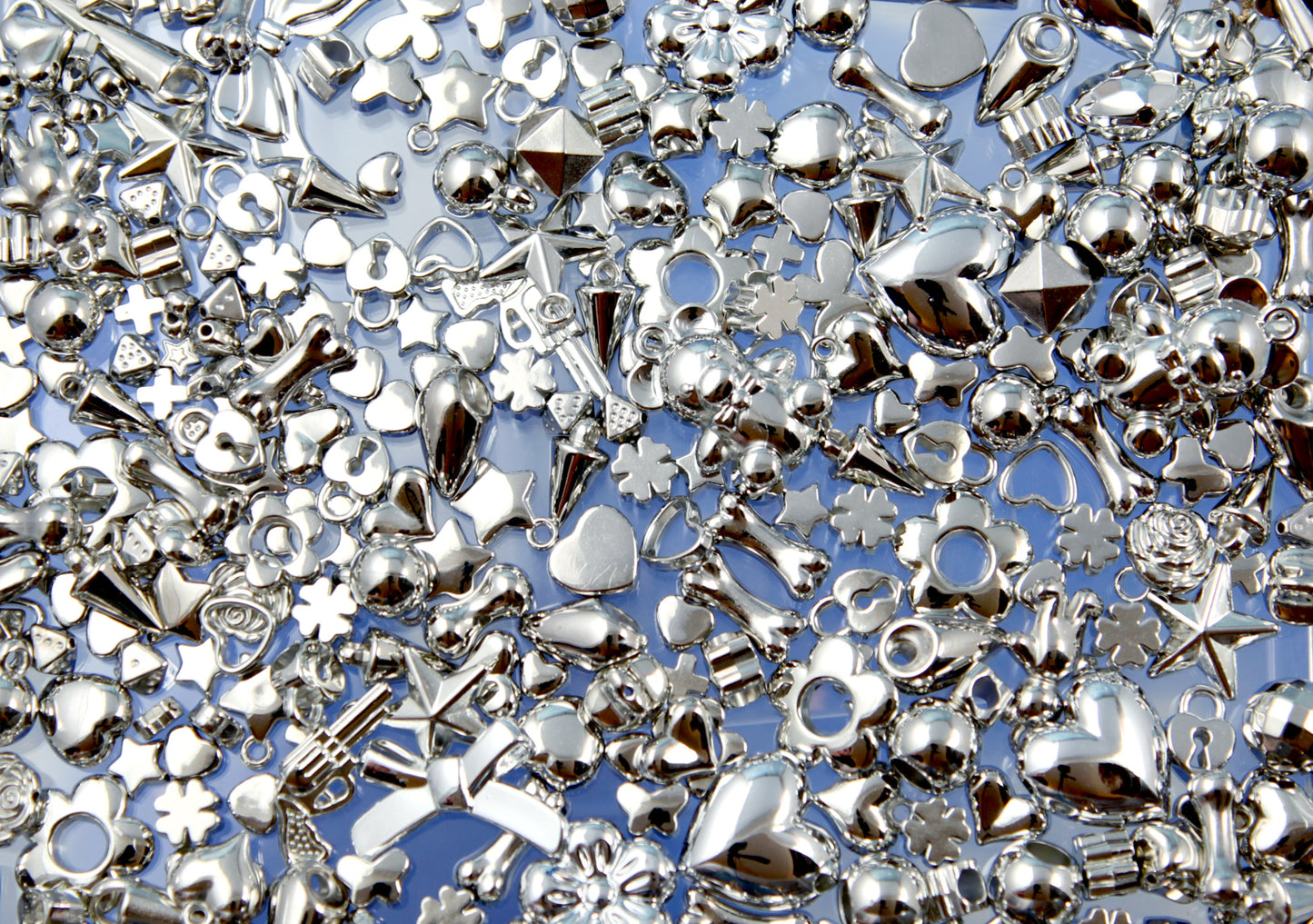Metallic Silver Beads Grab Bag - Electroplated Plastic - Mixed Lot - great for kandi, ispy, sensory crafts, jewelry making - 200+ pcs