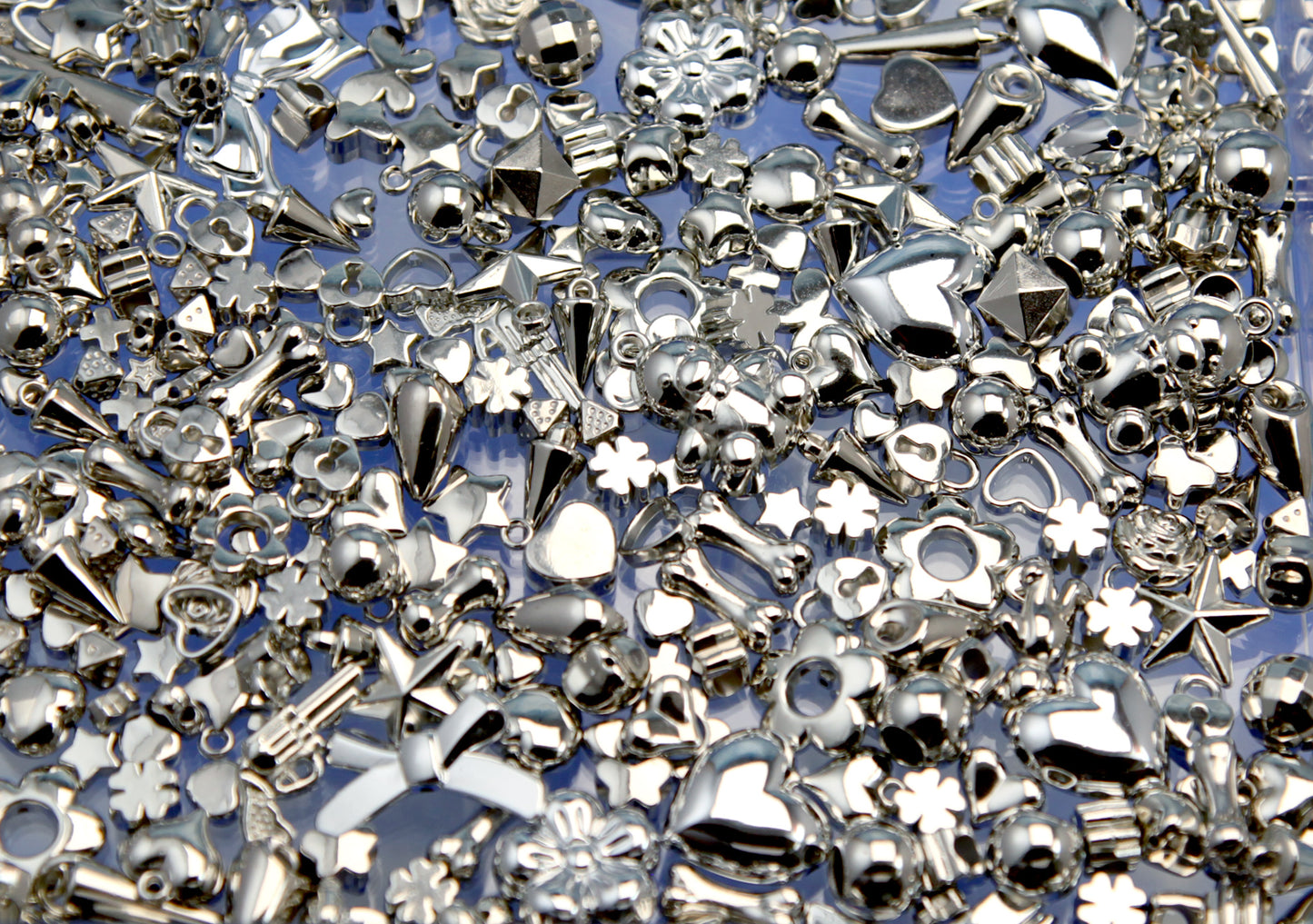 Metallic Silver Beads Grab Bag - Electroplated Plastic - Mixed Lot - great for kandi, ispy, sensory crafts, jewelry making - 200+ pcs
