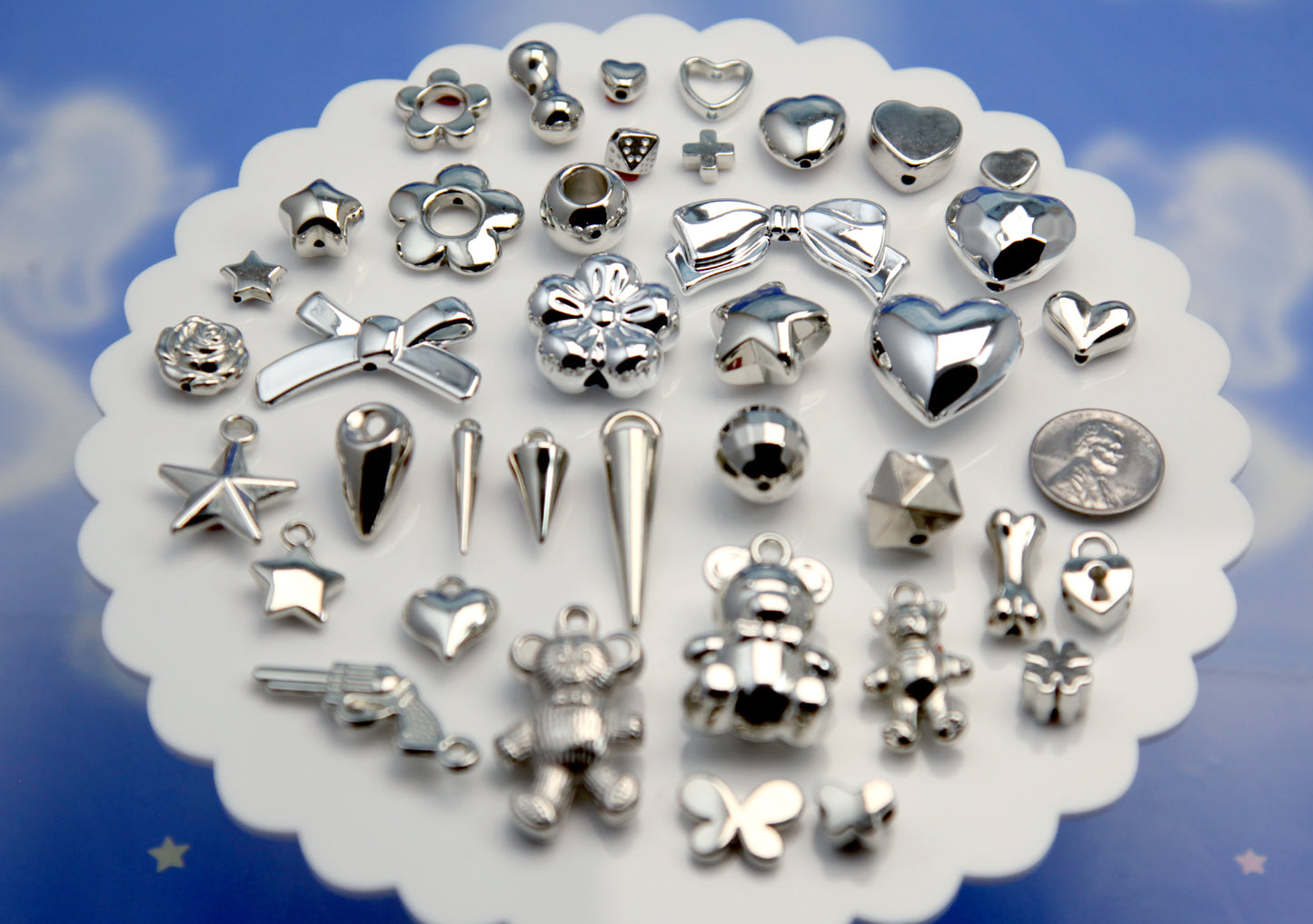 Metallic Silver Beads Grab Bag - Electroplated Plastic - Mixed Lot - great for kandi, ispy, sensory crafts, jewelry making - 200+ pcs