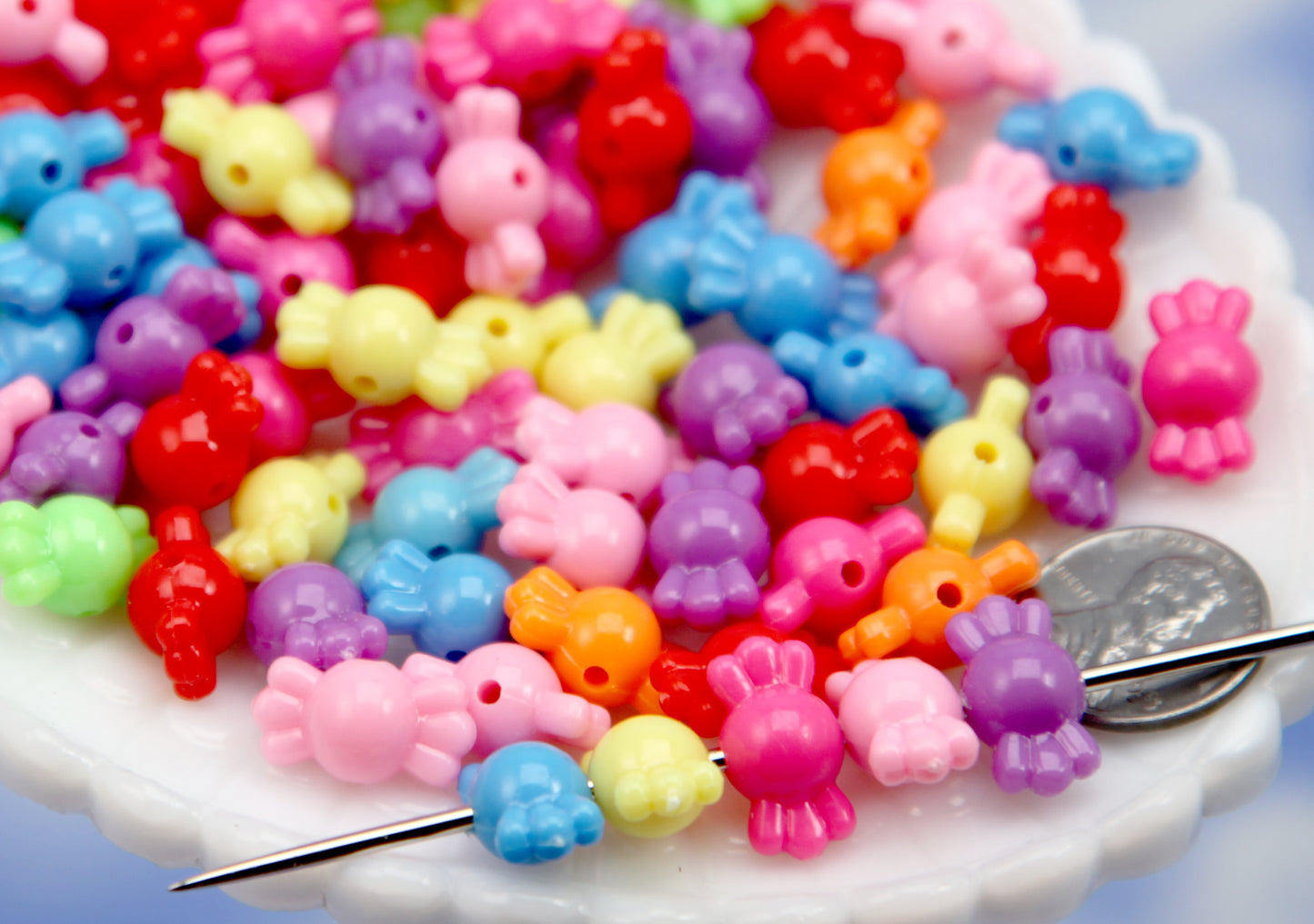 Small Candy Shape Beads (100 pcs) 9mm Little Bright Color Candy Shaped Acrylic or Resin Beads