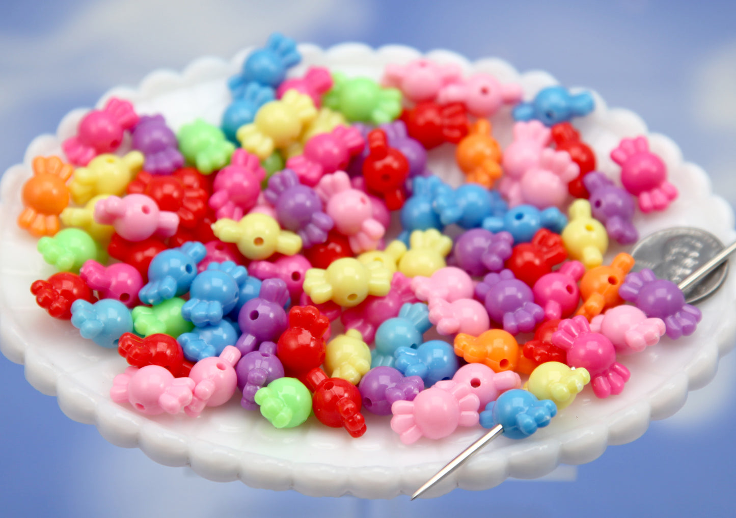 Small Candy Shape Beads (100 pcs) 9mm Little Bright Color Candy Shaped Acrylic or Resin Beads