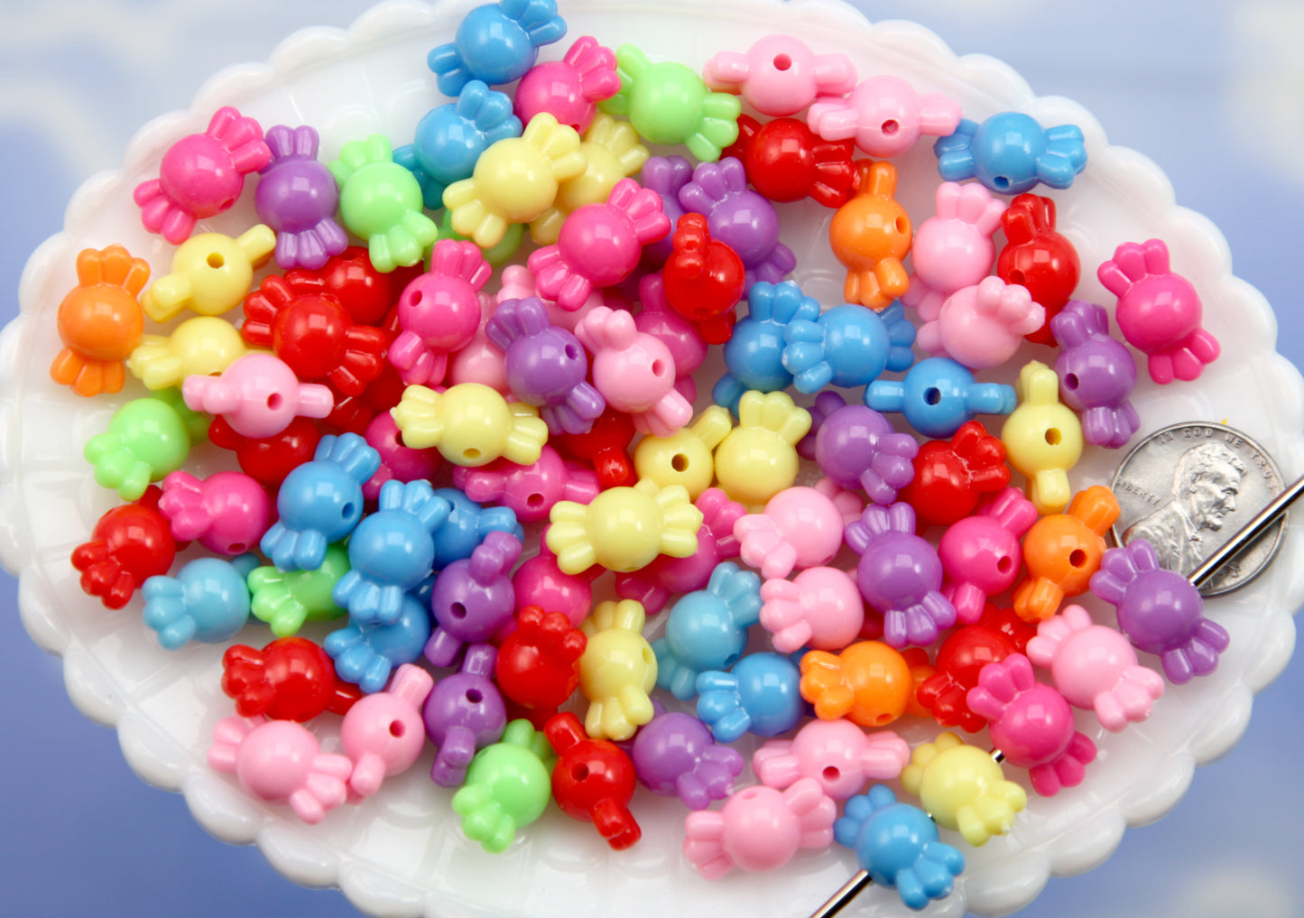 Small Candy Shape Beads (100 pcs) 9mm Little Bright Color Candy Shaped Acrylic or Resin Beads