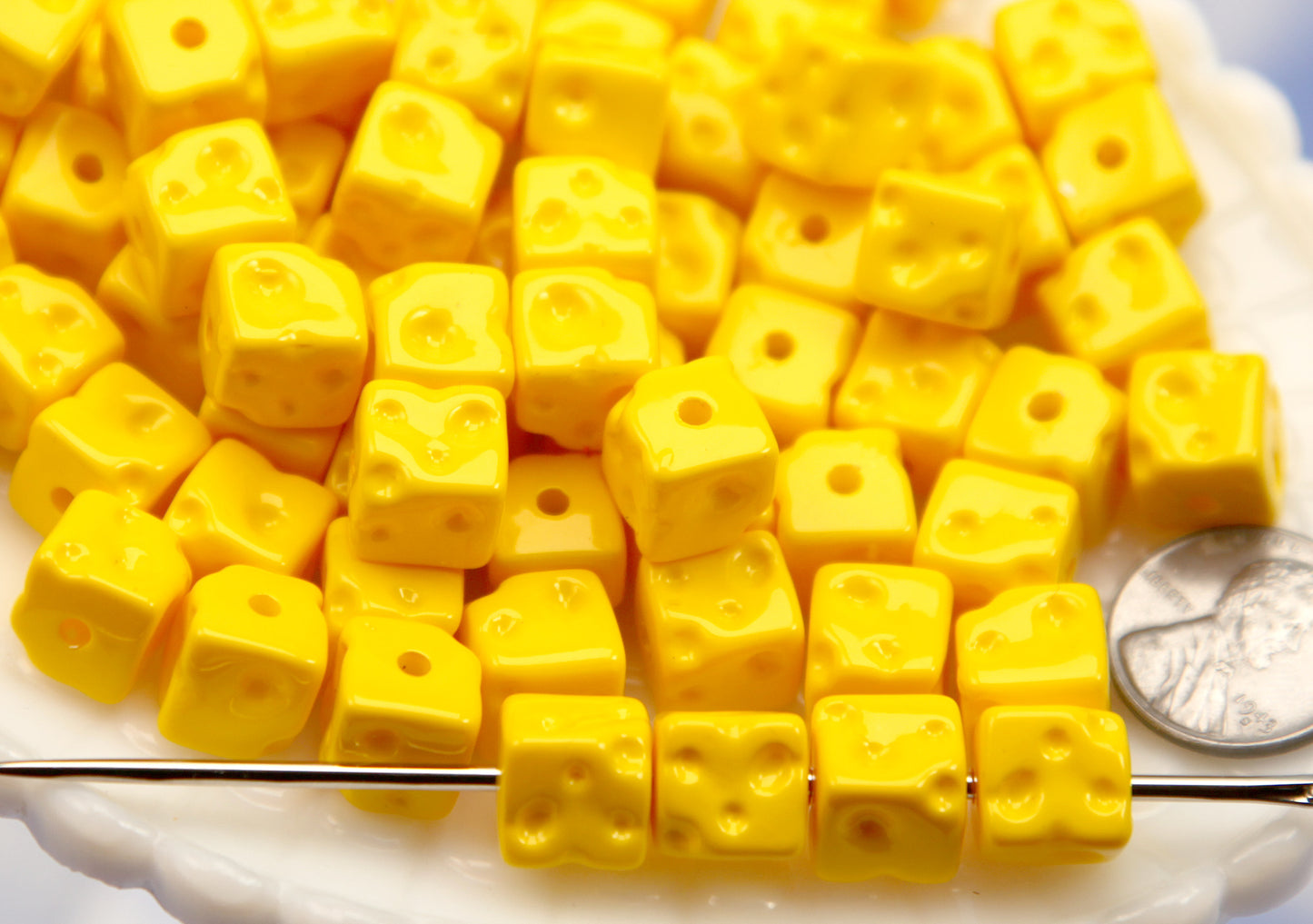 Small Cheese Beads (16 pieces) 10mm Cute Cheese Chunk Resin or Acrylic Beads - for Bead Pens or Jewelry Making