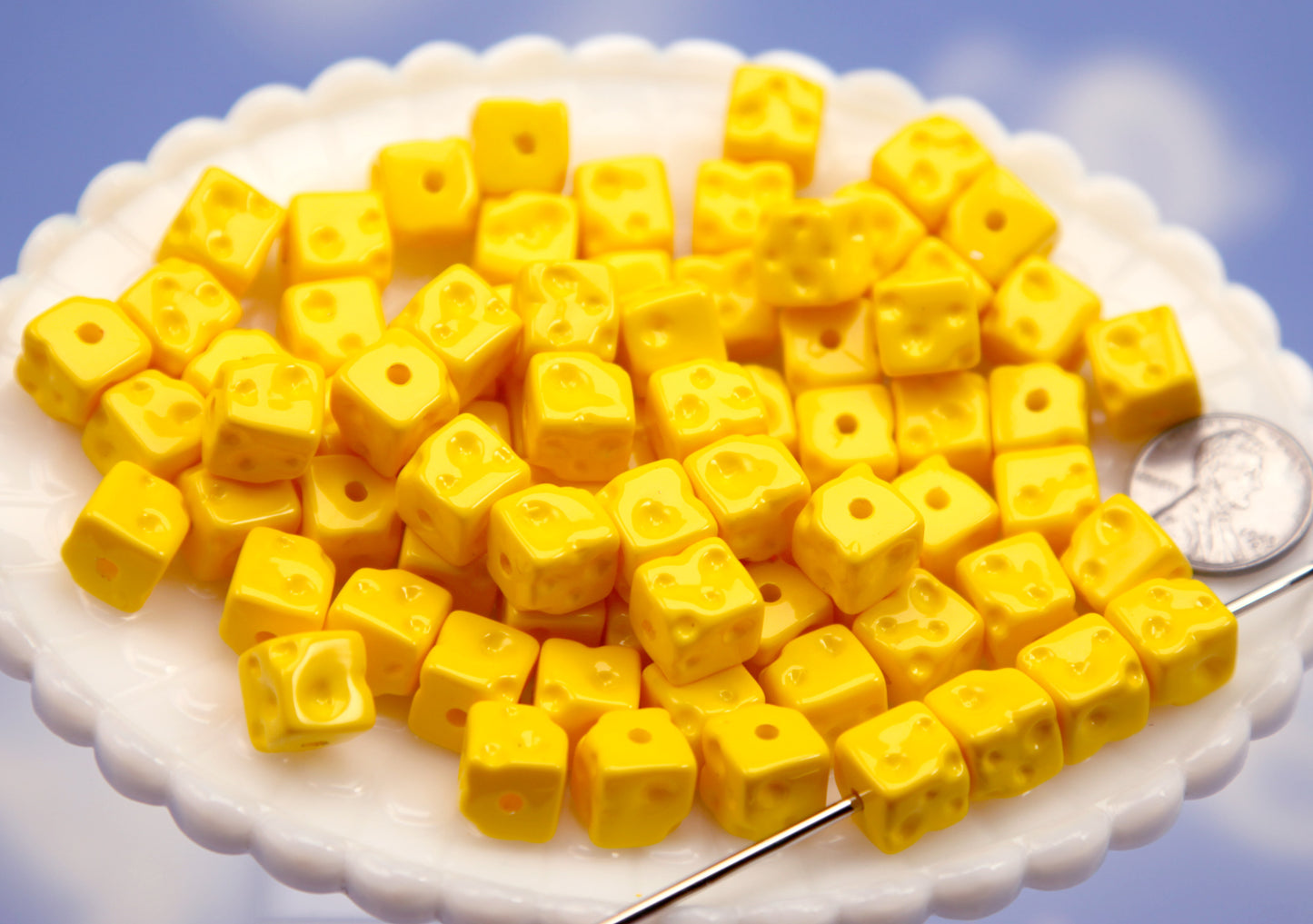 Small Cheese Beads (16 pieces) 10mm Cute Cheese Chunk Resin or Acrylic Beads - for Bead Pens or Jewelry Making
