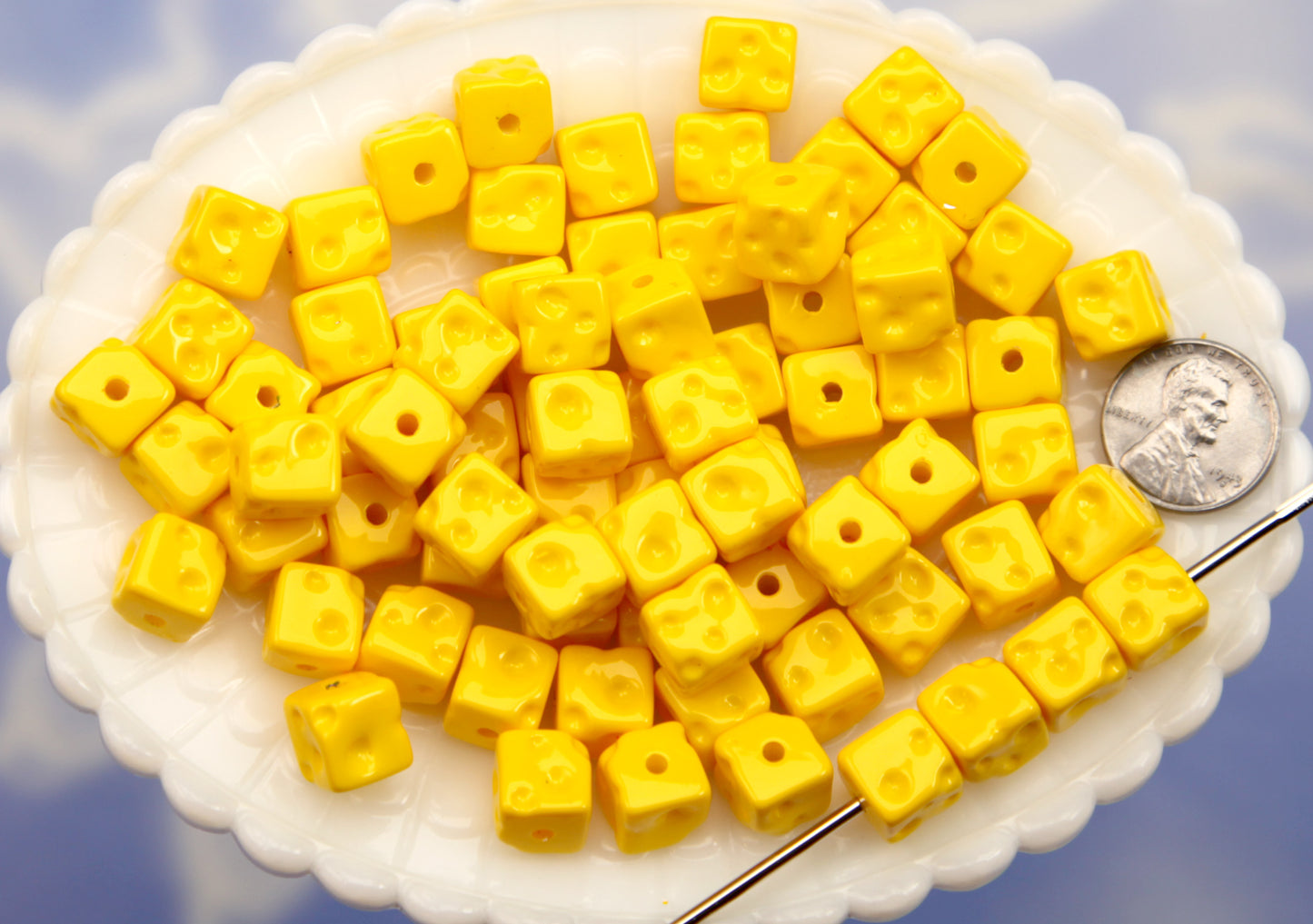Small Cheese Beads (16 pieces) 10mm Cute Cheese Chunk Resin or Acrylic Beads - for Bead Pens or Jewelry Making