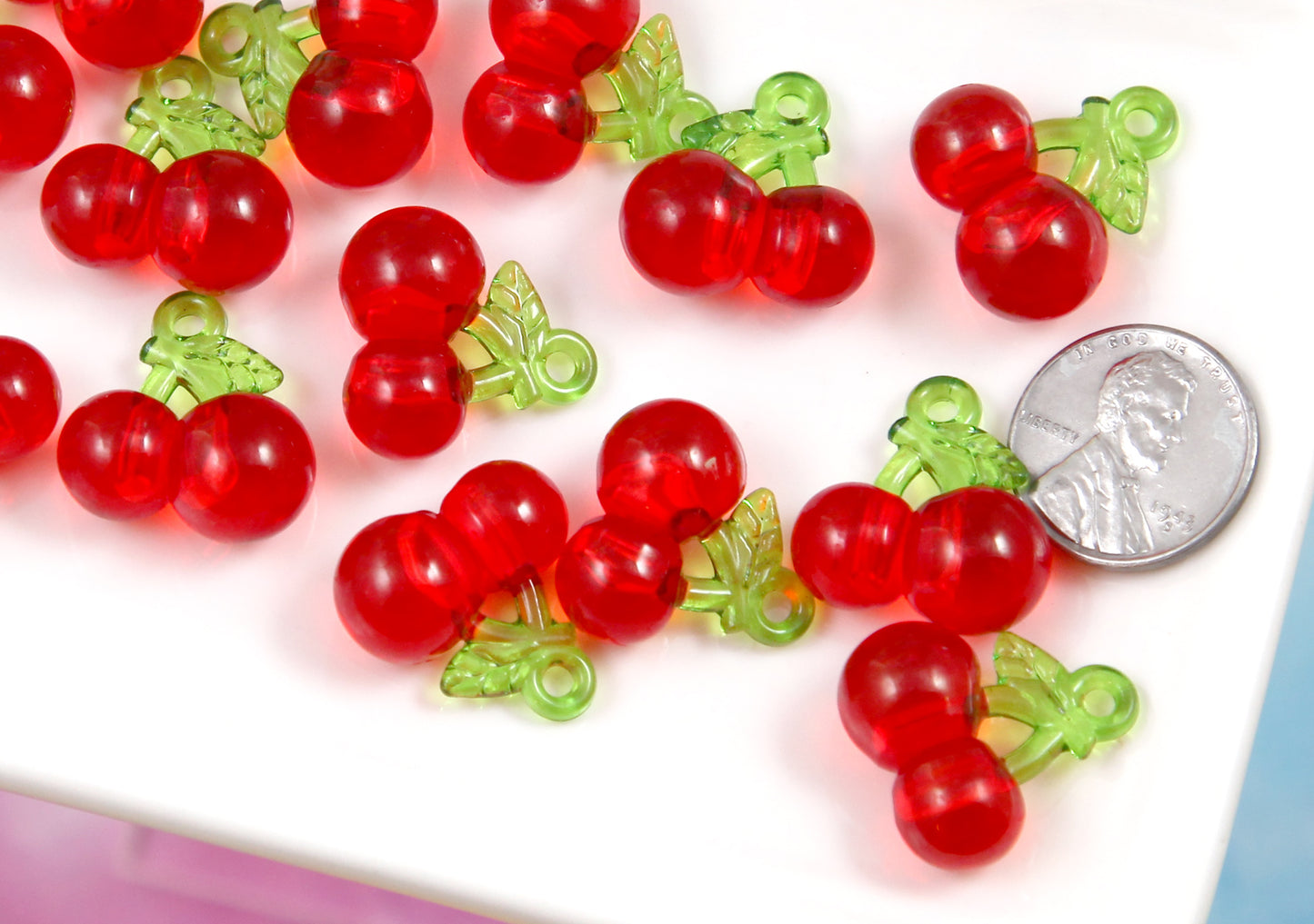 Cherry Charms - 32mm Cute Red Cherries Fake Fruit Charm Cherry Plastic Pendants – 6 pc set (Copy)
