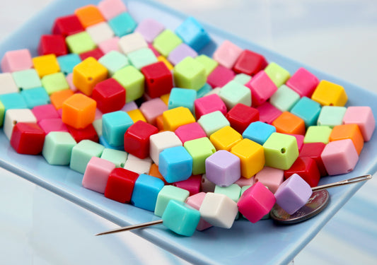 Cube Beads - 50 pieces - 8mm Small Colorful Pixel Blocks Plastic or Acrylic Beads