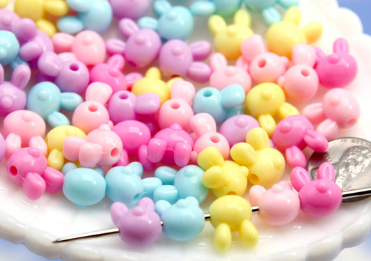 Small Bunny Beads - 50 pcs - 20mm Cute Pastel Bunny Rabbit Face Resin or Acrylic Beads