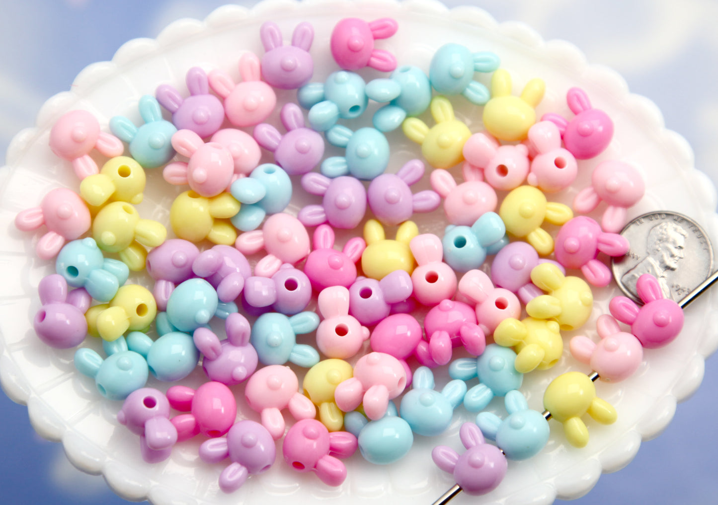 Small Bunny Beads - 50 pcs - 20mm Cute Pastel Bunny Rabbit Face Resin or Acrylic Beads
