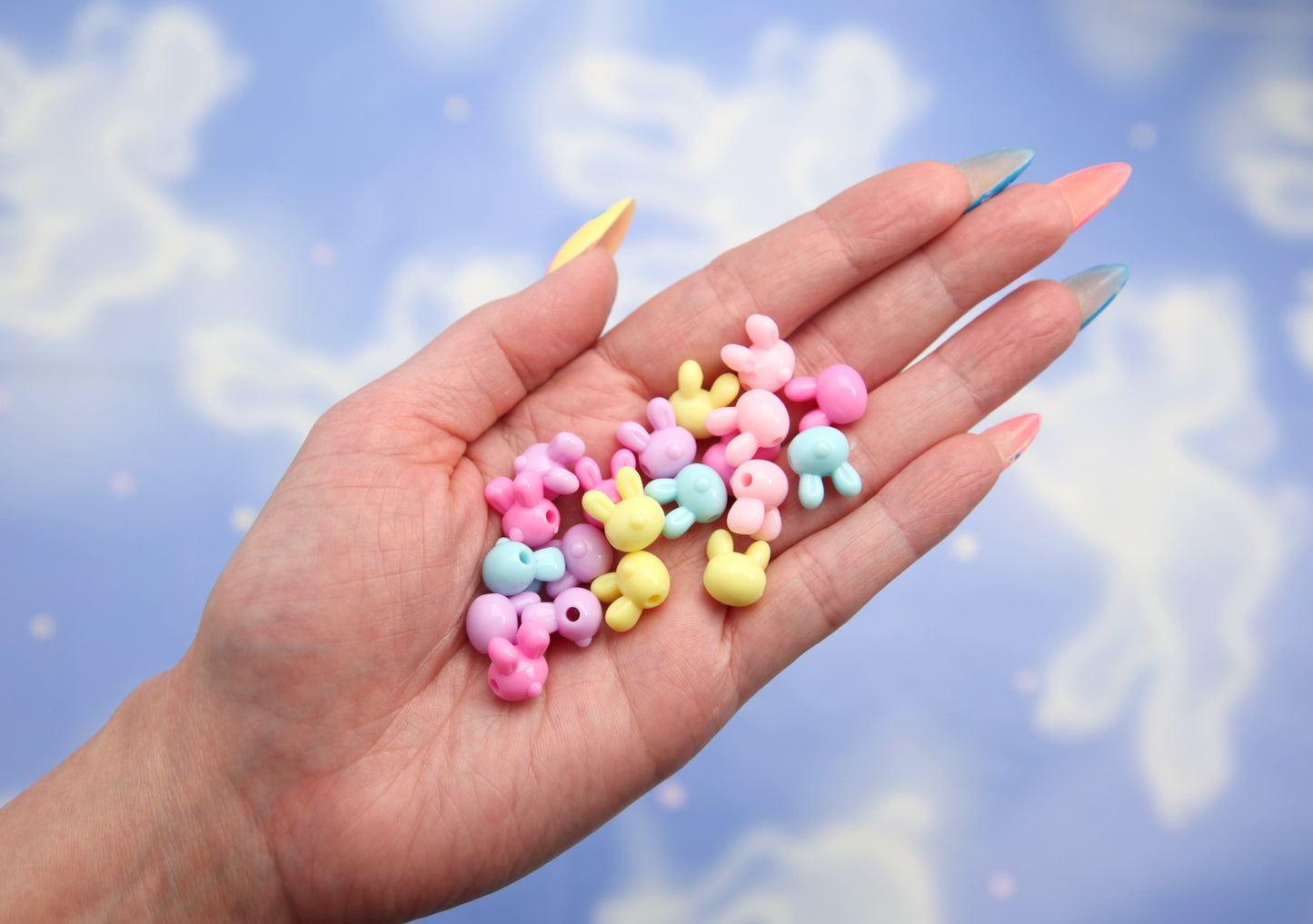 Small Bunny Beads - 50 pcs - 20mm Cute Pastel Bunny Rabbit Face Resin or Acrylic Beads