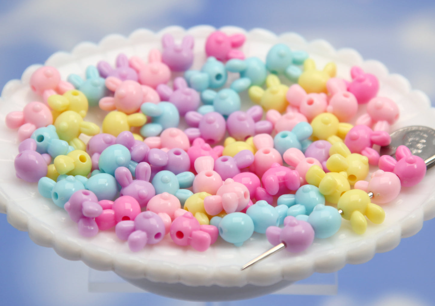 Small Bunny Beads - 50 pcs - 20mm Cute Pastel Bunny Rabbit Face Resin or Acrylic Beads