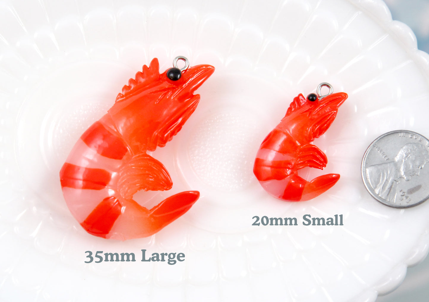 Small Shrimp Charms - 6 pieces - 20mm Tiny Bright Orange Shrimps Pendants Acrylic or Plastic Charms