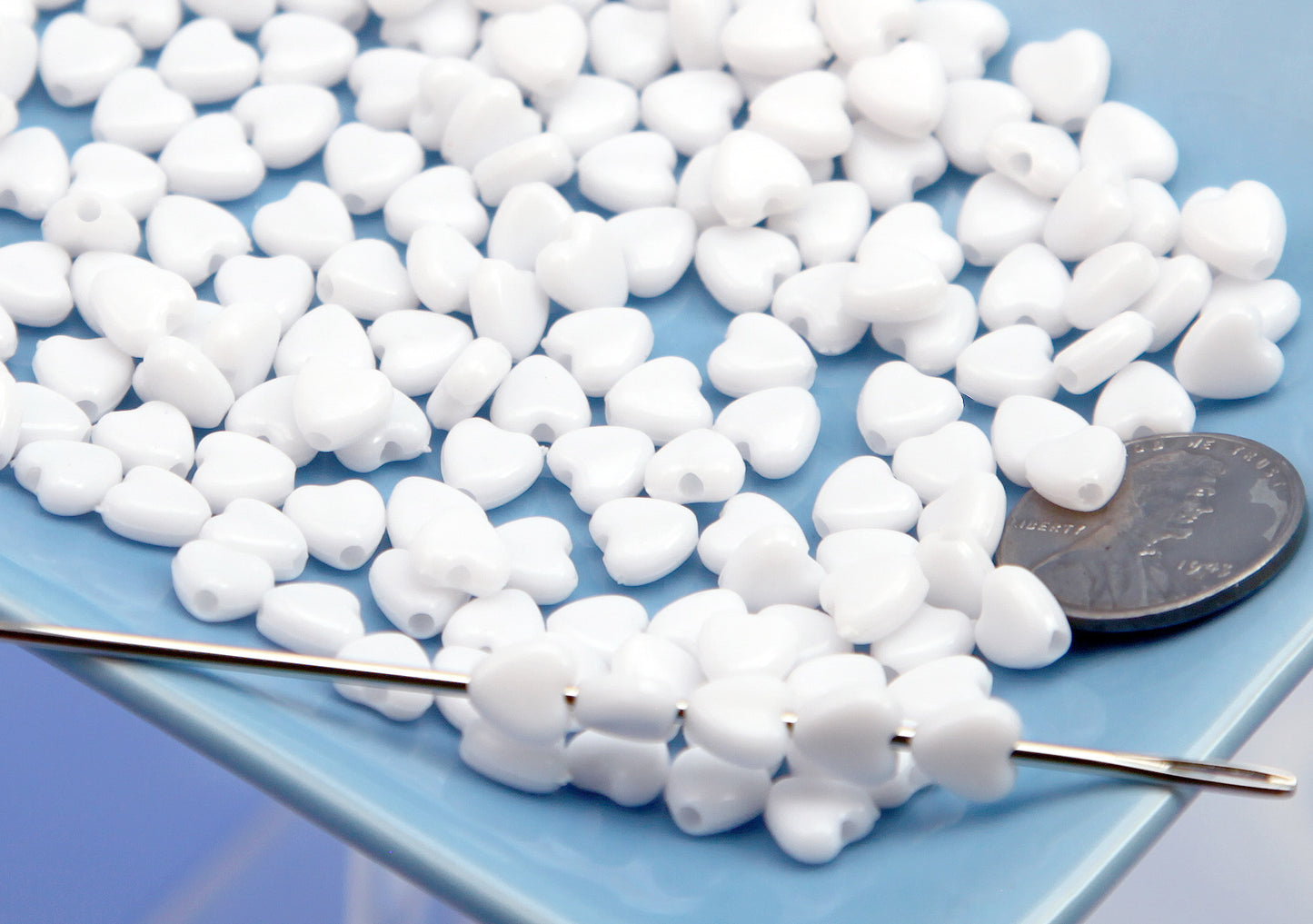 Tiny Heart Beads: 6mm White Acrylic Heart Shape Spacer Beads (500 pieces)