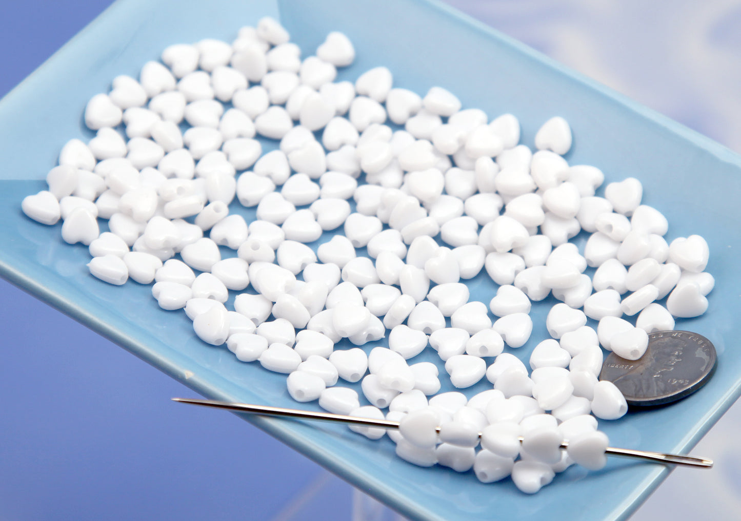 Tiny Heart Beads: 6mm White Acrylic Heart Shape Spacer Beads (500 pieces)