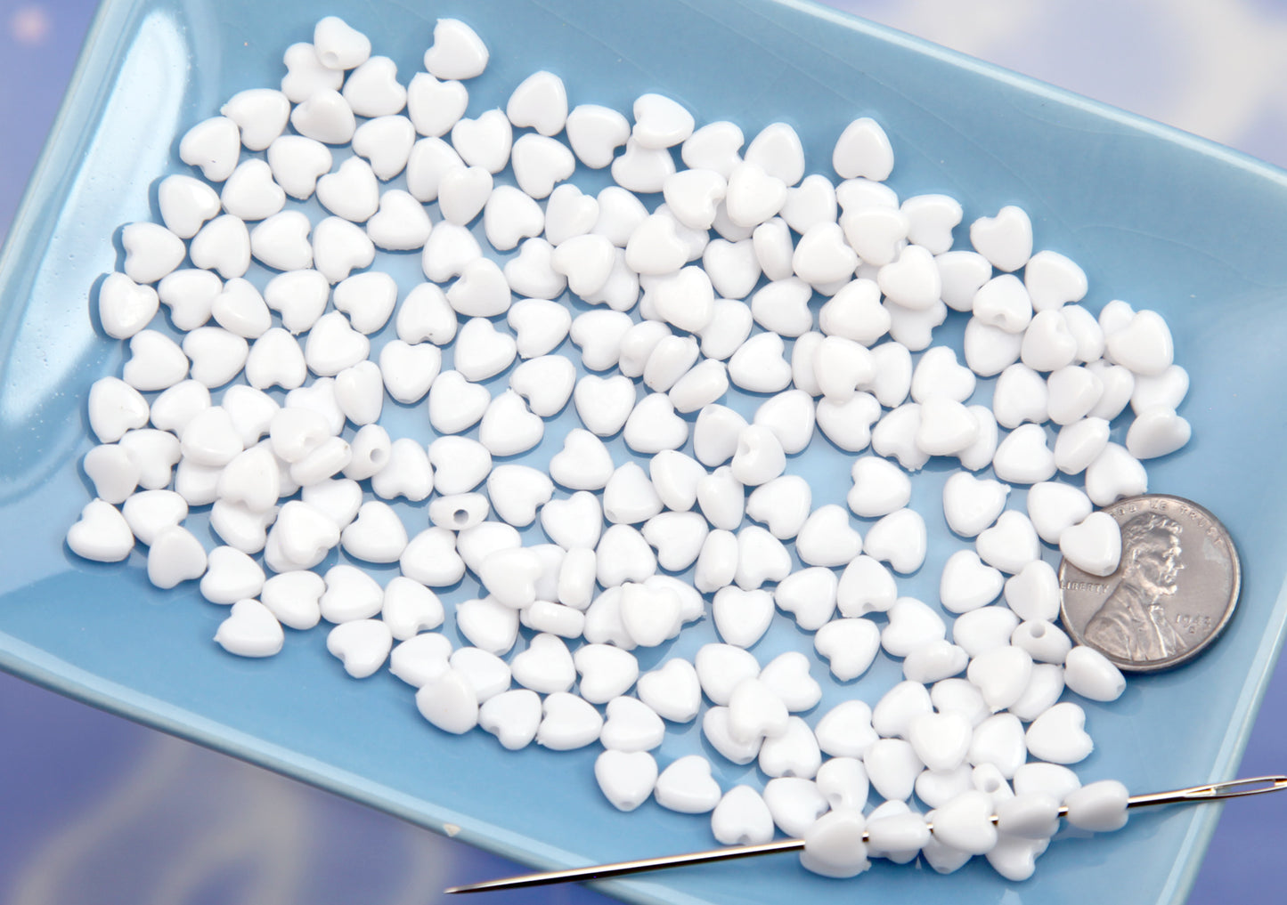Tiny Heart Beads: 6mm White Acrylic Heart Shape Spacer Beads (500 pieces)