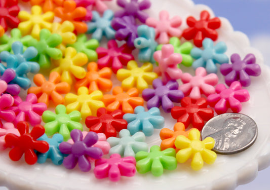 Small Flower Beads - 85 pieces - 15mm Colorful Splat Flower Bead Plastic Acrylic or Plastic Beads