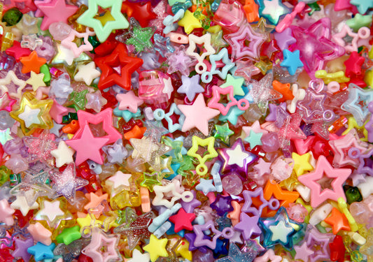 Acrylic Bead Grab Bag - STARS - Mixed Lot of Star Shape Plastic Beads - great for kandi, ispy, sensory crafts, jewelry making - 150+ pcs