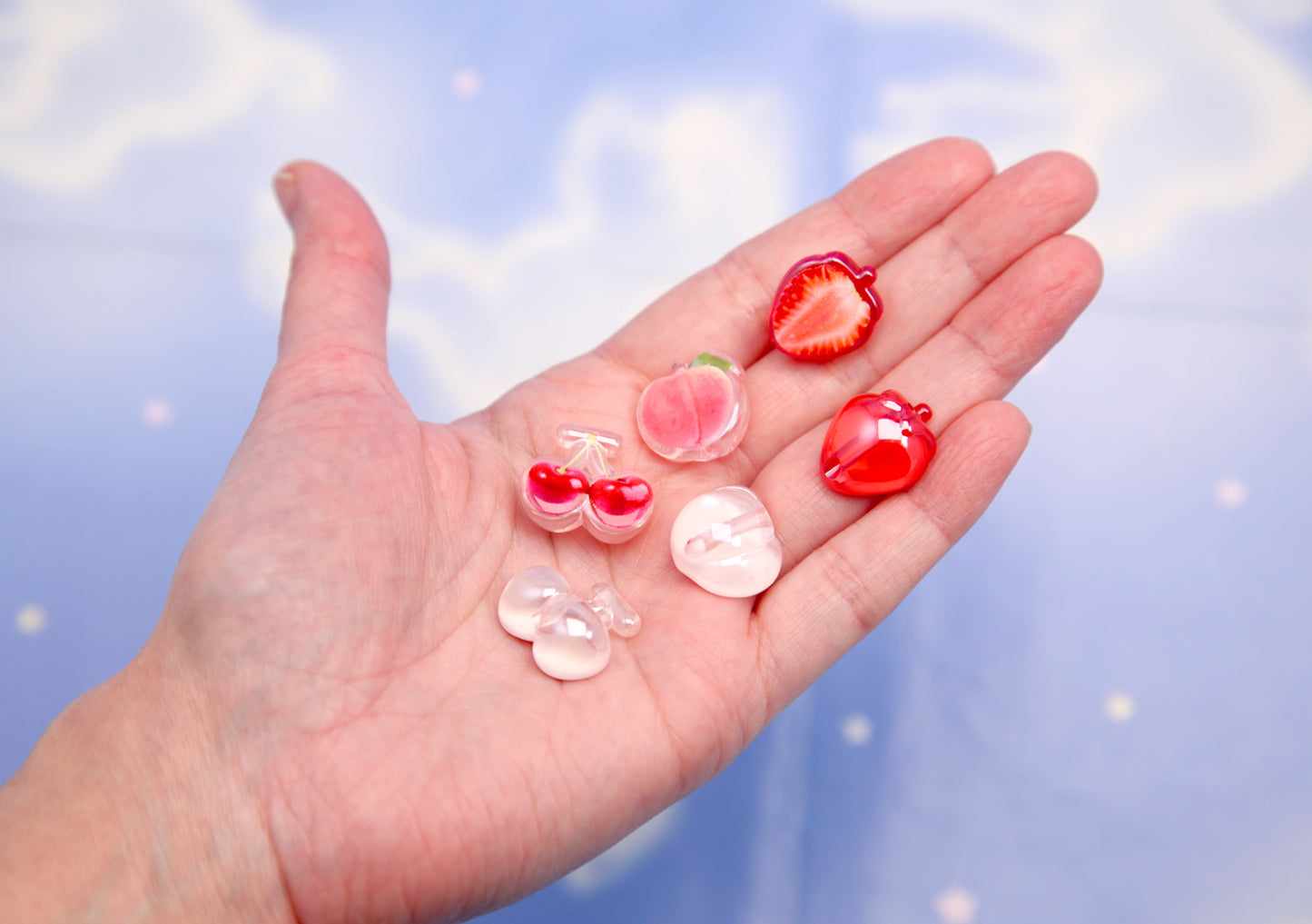 Fruit Beads - Strawberry Cherry Peach Mix Acrylic Beads - 20mm Beautiful Red Fruity Beads Acrylic or Resin Beads (9 pieces)