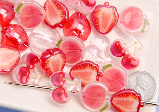 Fruit Beads - Strawberry Cherry Peach Mix Acrylic Beads - 20mm Beautiful Red Fruity Beads Acrylic or Resin Beads (9 pieces)