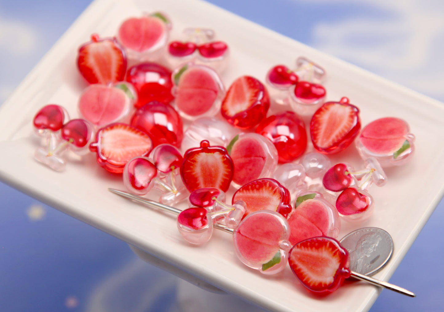 Fruit Beads - Strawberry Cherry Peach Mix Acrylic Beads - 20mm Beautiful Red Fruity Beads Acrylic or Resin Beads (9 pieces)