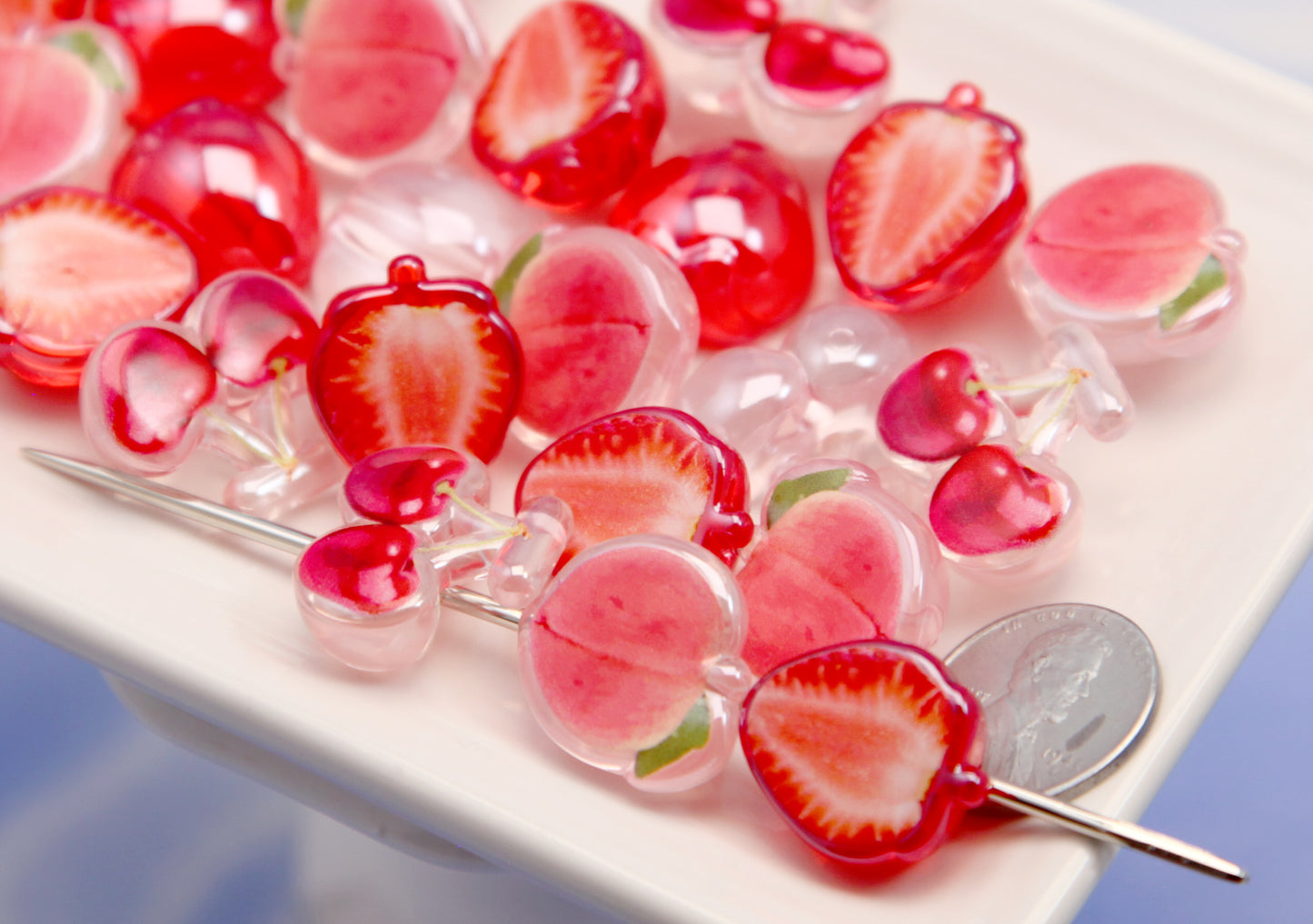 Fruit Beads - Strawberry Cherry Peach Mix Acrylic Beads - 20mm Beautiful Red Fruity Beads Acrylic or Resin Beads (9 pieces)
