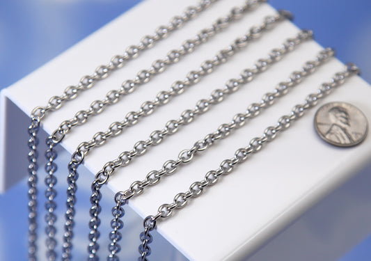 Stainless Steel Chain - Strong Silver Tone Chain for Jewelry Making - 5 feet / 1.5 meters