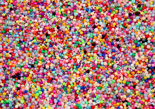 Super Tiny Bead Mix - 2000+ pieces - Acrylic Bead Grab Bag - Mini Plastic Beads - Hearts, Stars, Cubes, and more! - Perfect as Spacer Beads