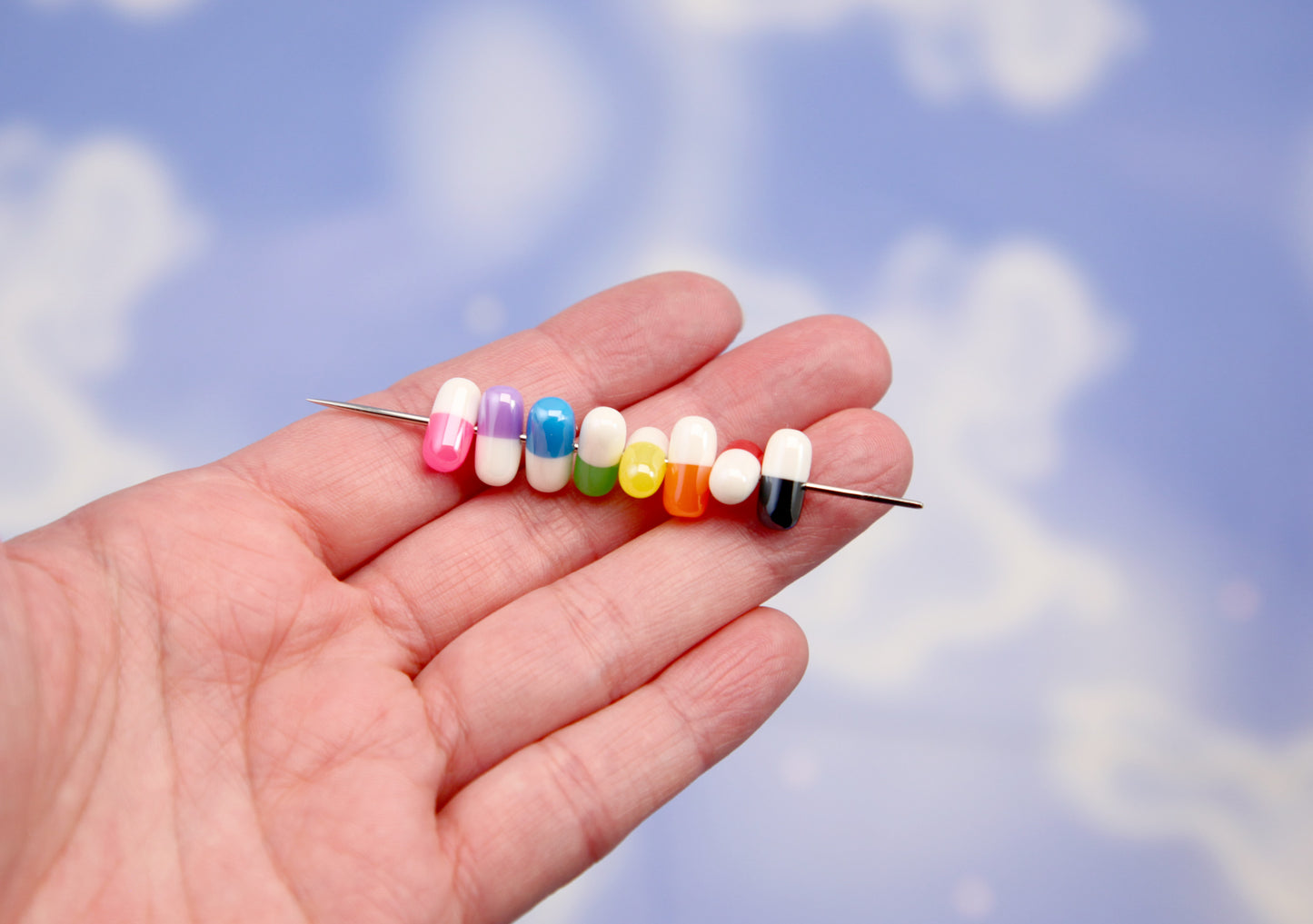 Through Hole Pill Beads - 12mm Colorful Capsule Beads Fake Pills Plastic or Resin Beads - Faux Medication - Medicine Beads (20 pieces)