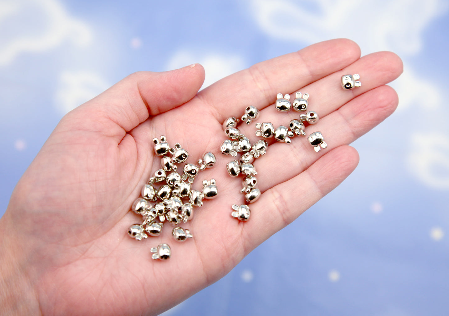 Little Bunny Spacer Beads (150 pcs) 8mm TINY Mini Rabbit Head Bead - Electroplated Silver Plastic Beads