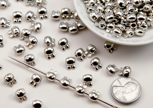 Little Bunny Spacer Beads (150 pcs) 8mm TINY Mini Rabbit Head Bead - Electroplated Silver Plastic Beads