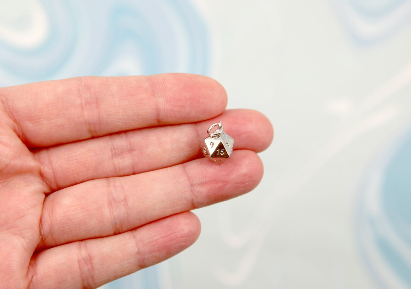 Tiny D20 Charms - 2 pieces - 20mm Polyhedral Dice Pendants - DND Charm - Silver Plated Brass - Super High Quality