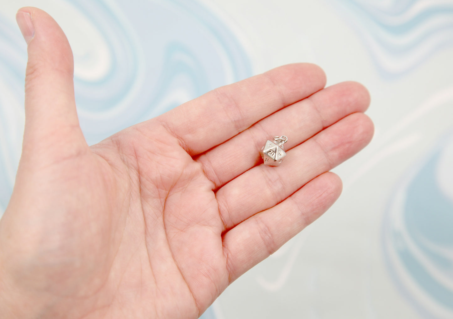 Tiny D20 Charms - 2 pieces - 20mm Polyhedral Dice Pendants - DND Charm - Silver Plated Brass - Super High Quality