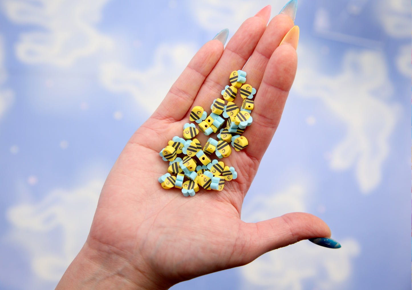 Tiny Bees - 80 pcs - 9mm Cute Little Fimo Bumblebee Beads - Small Bees Polymer Clay Beads