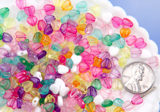 Translucent Tiny Heart Beads: 6mm Colorful Acrylic Spacer Beads (500 pieces)