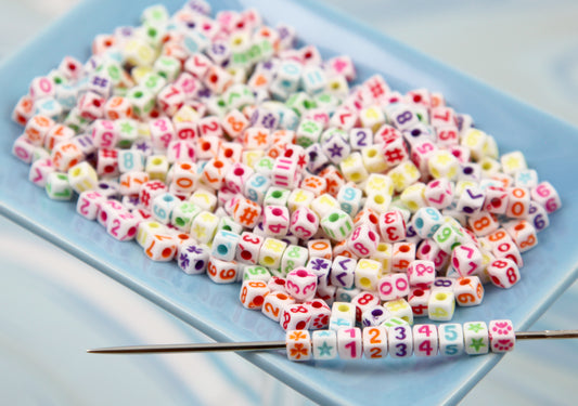 Very Tiny Cube Letter Beads - 500 pieces - Teeny Tiny Symbols Numbers Alphabet Acrylic or Plastic Beads