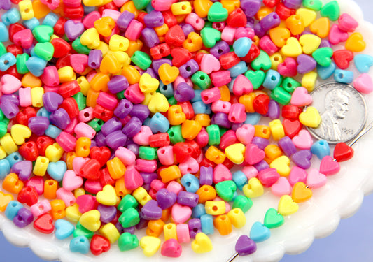 Tiny Heart Beads: 6mm Colorful Acrylic Heart Shape Spacer Beads (500 pieces)