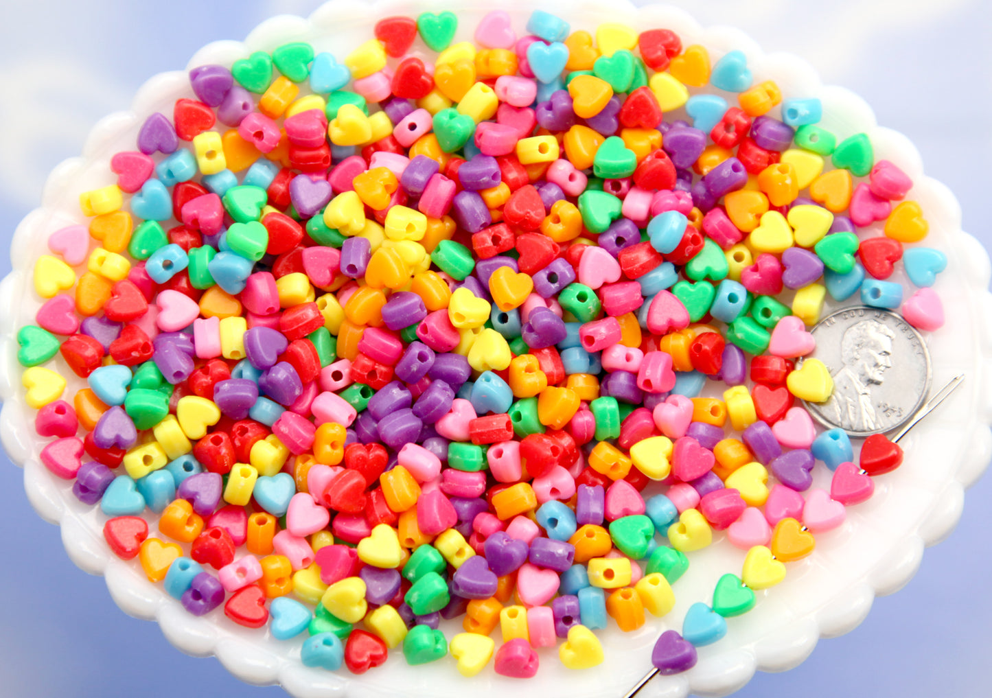 Tiny Heart Beads: 6mm Colorful Acrylic Heart Shape Spacer Beads (500 pieces)