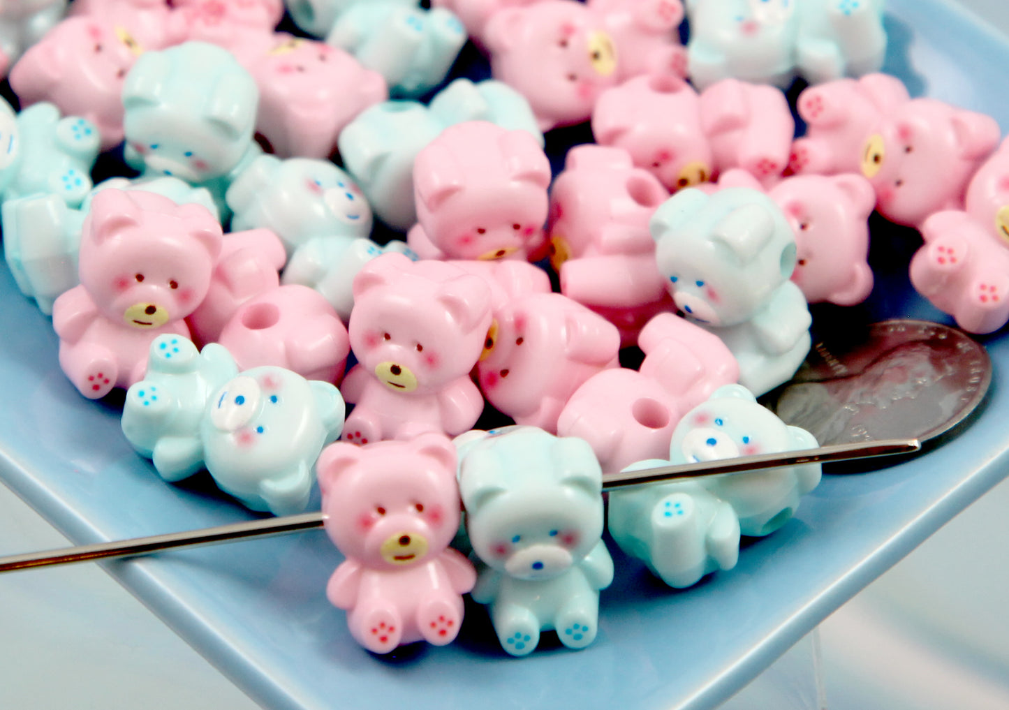 80's Style Bear Beads - 10 pieces - Pastel Candy Bears Cute Acrylic or Resin Bead