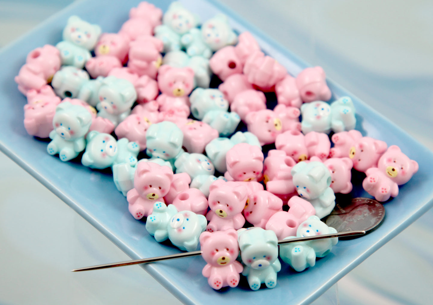 80's Style Bear Beads - 10 pieces - Pastel Candy Bears Cute Acrylic or Resin Bead